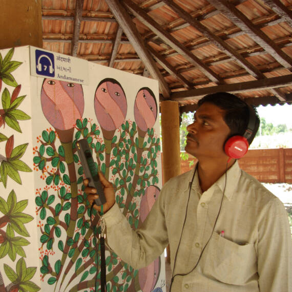 A visitor at Bhasha Van