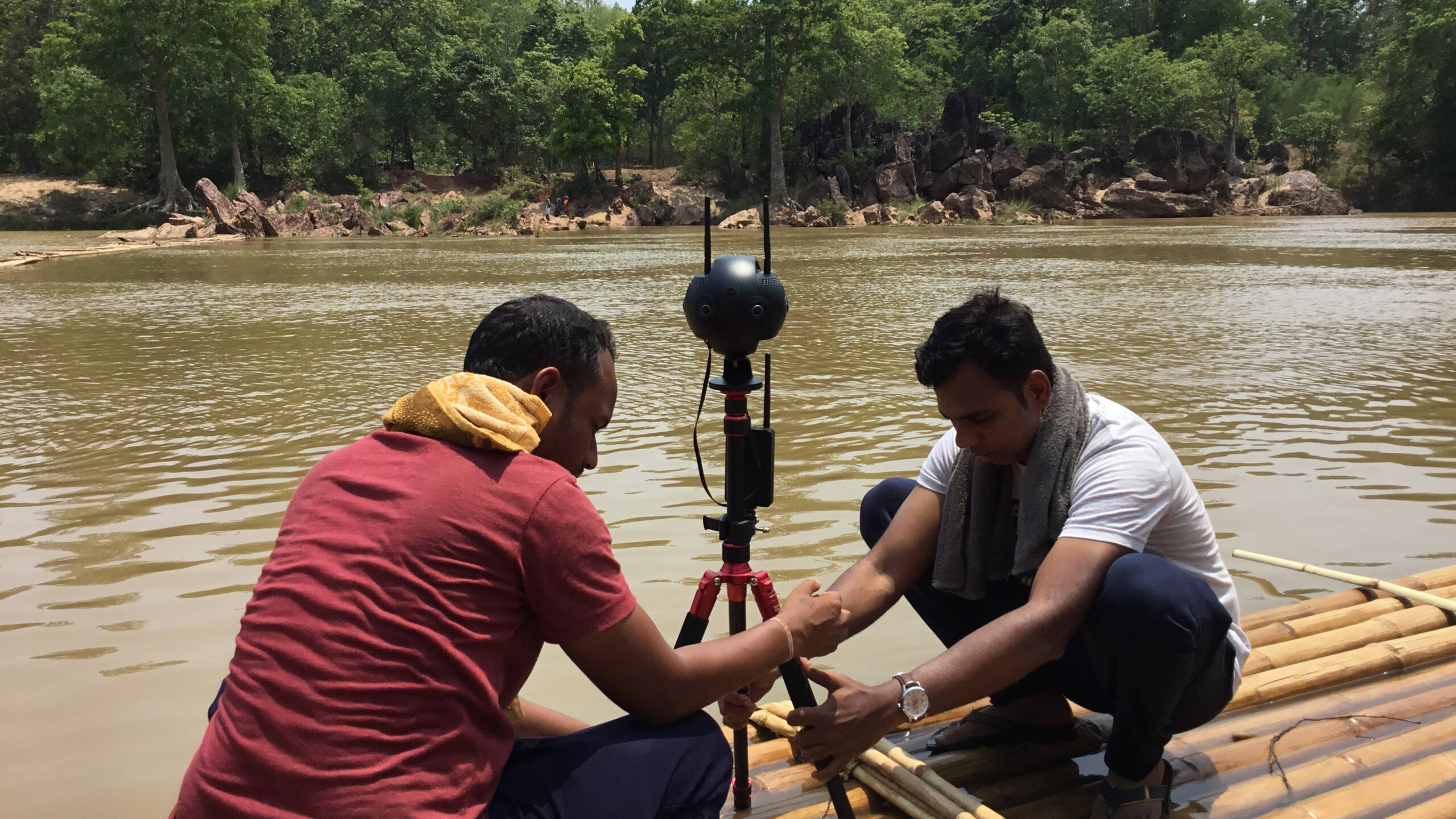 Pramod and Lokesh with Insta Pro 2 during video production of 3D 360 degree videos for Odisha State Tribal Museum