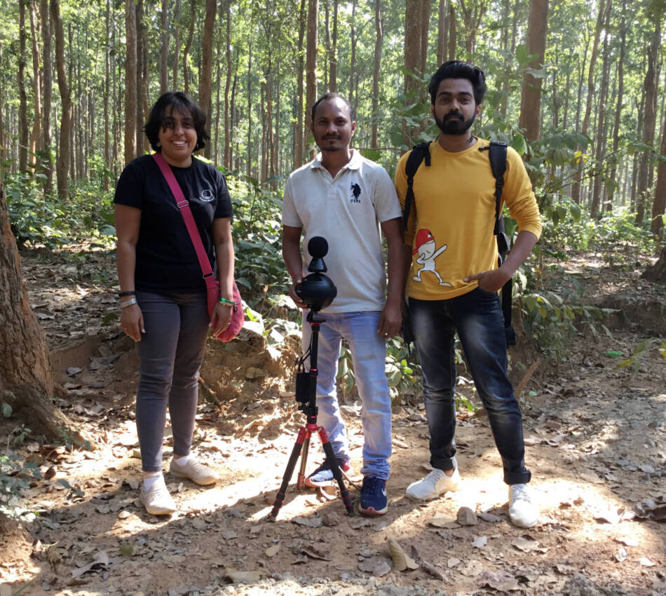 Nikita, Pramod and Sahil in Malkangiri, Odisha during the production of Immersive Experiences